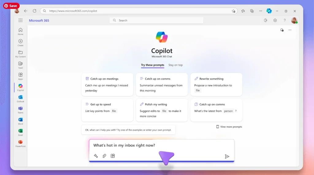 microsoft copilot interface in office 365