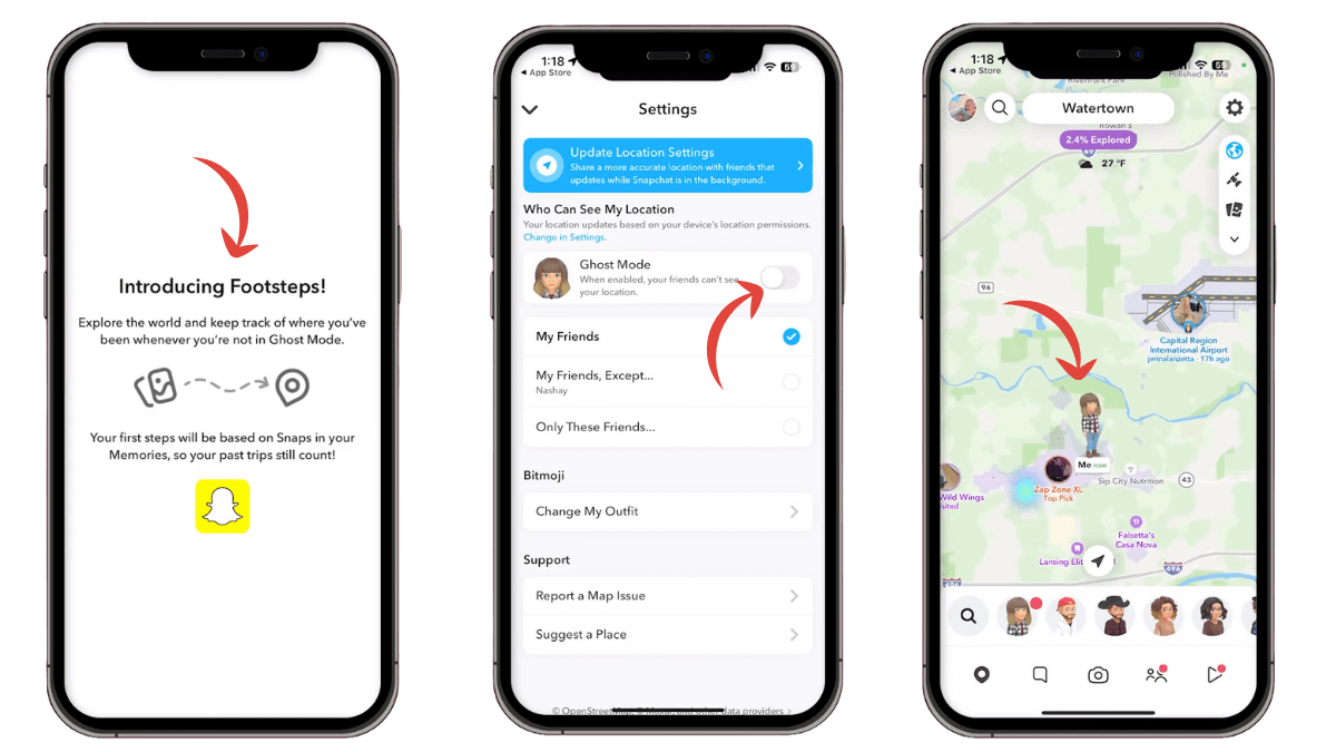 snapchat plus disable ghost mode foot steps