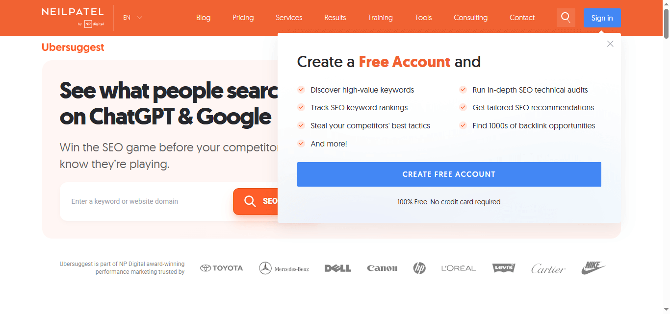 ubersuggest seo free keywords generator website