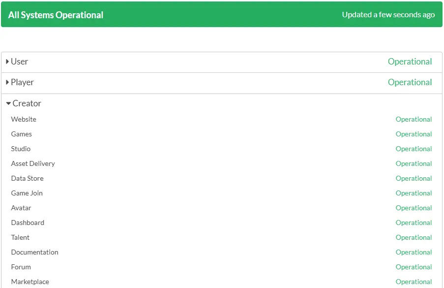 Roblox official website live server uptime status multiple locations