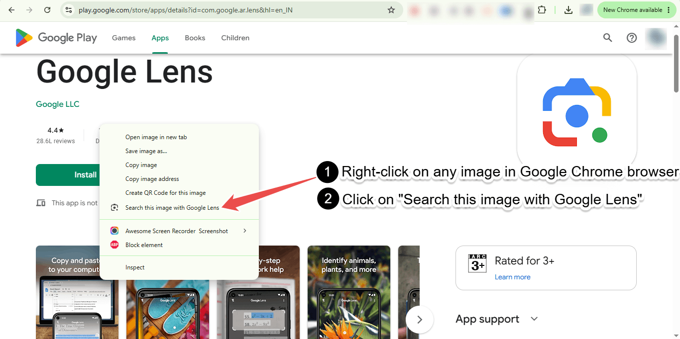 Reverse image search in Google Lens on Google Chrome Web Browser in Windows