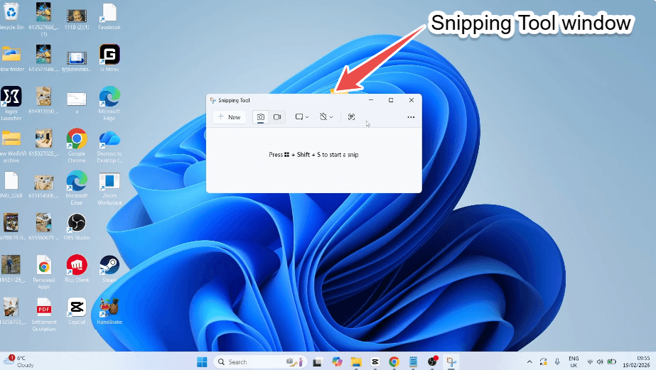 Snipping Tool window to take screenshots